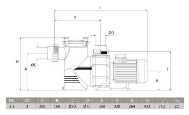 Große Discovery Filterpumpe 45m³/h, Förderhöhe=8m, 400V, 2,2 kW, 3 HP (Salzwasser Fähig)